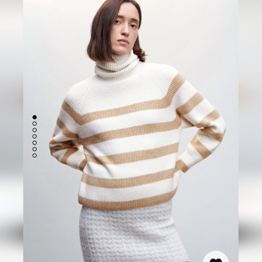 Mango White and Tan Striped Sweater size large